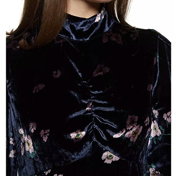 Free People floral velvet ruched front dress size 10 NWT - Picture 3 of 13